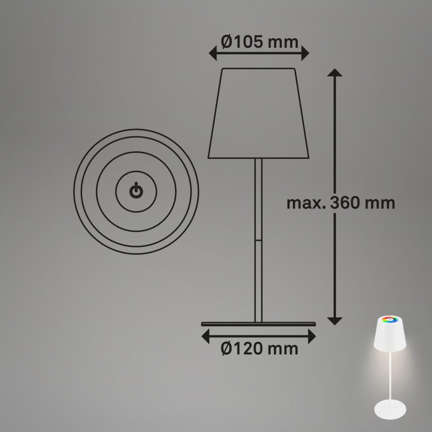 Briloner 7559016 - Lámpara de mesa exterior recargable y regulable LED RGB COLORIS LED/3,5W/5V IP44 2000 mAh Wi-Fi Tuya
