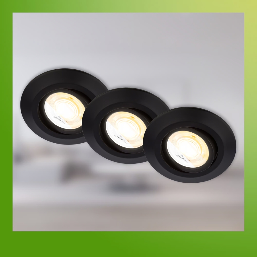 Briloner 7586035 - Juego de 3 downlights LED empotrables para baño KLIRA LED/4,9W/230V 2500/3000/4000K IP23 negro