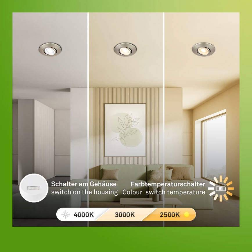 Briloner 7587032 - Juego de 3 luminarias empotradas LED regulables para baño KLIRA LED/4,9W/230V 2500/3000/4000K IP23 cromo mate