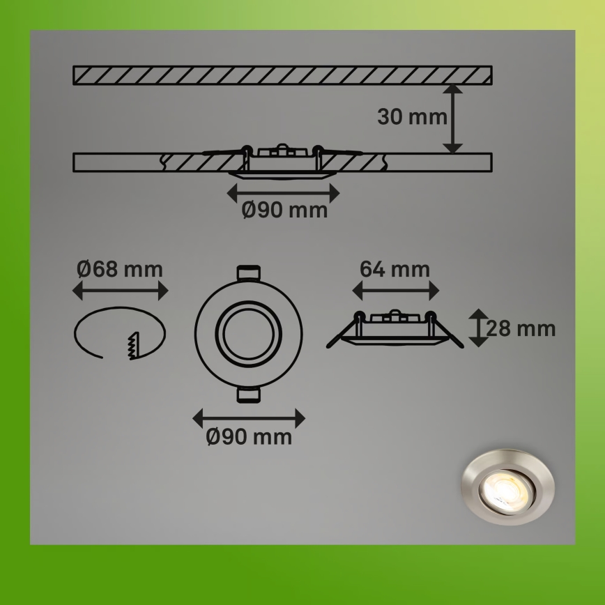 Briloner 7587032 - Juego de 3 luminarias empotradas LED regulables para baño KLIRA LED/4,9W/230V 2500/3000/4000K IP23 cromo mate