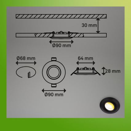 Briloner 7587035 - Juego de 3 focos empotrables LED regulables para baño KLIRA LED/4,9W/230V 2500/3000/4000K IP23 negro
