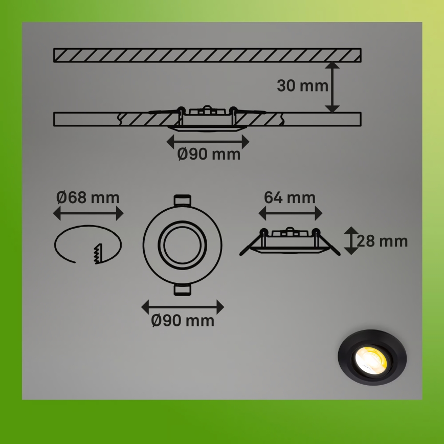Briloner 7587035 - Juego de 3 focos empotrables LED regulables para baño KLIRA LED/4,9W/230V 2500/3000/4000K IP23 negro