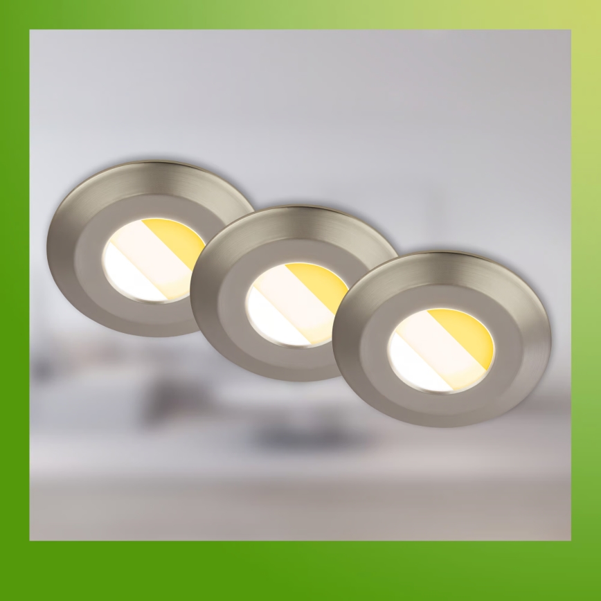 Briloner 7588032 - Juego de 3 downlights empotrables LED para baño KLIRA LED/4,9W/230V 2500/3000/4000K IP44 cromo mate