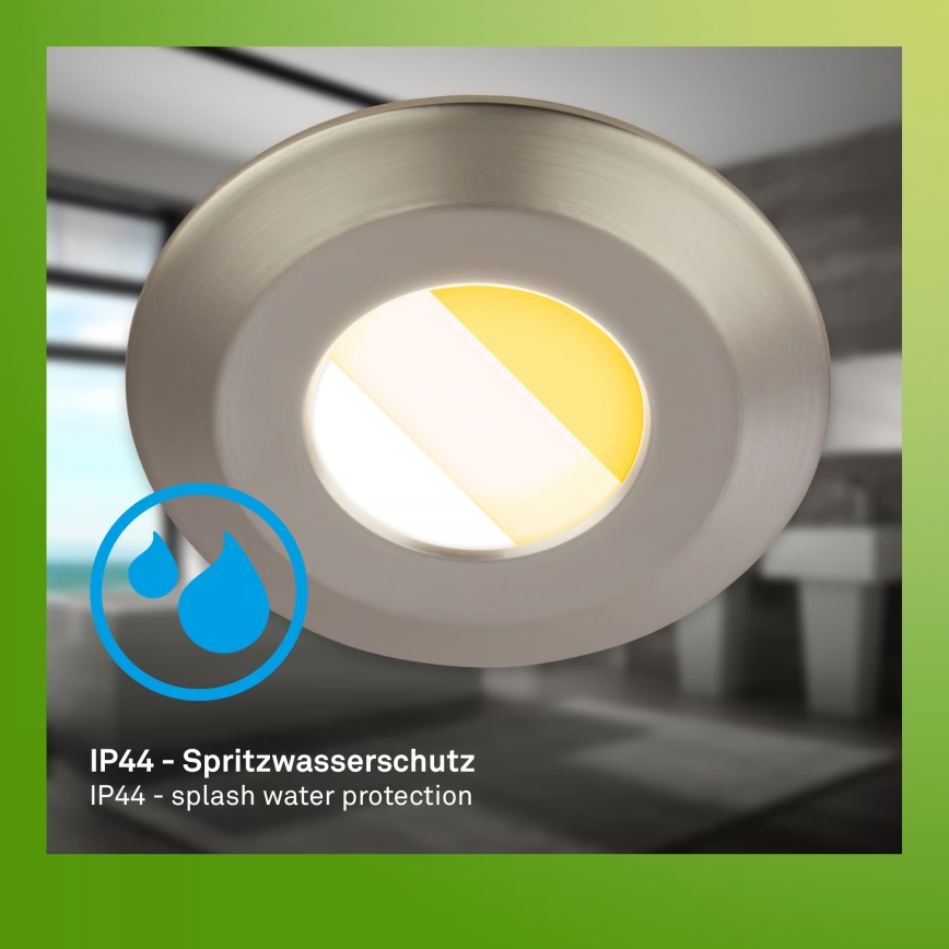 Briloner 7588032 - Juego de 3 downlights empotrables LED para baño KLIRA LED/4,9W/230V 2500/3000/4000K IP44 cromo mate