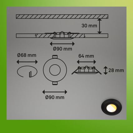 Briloner 7588035 - Juego de 3 luminarias empotradas LED para baño KLIRA LED/4,9W/230V 2500/3000/4000K IP44 negro
