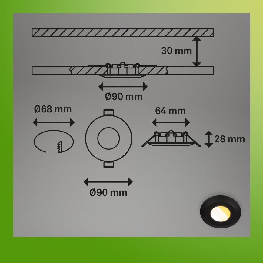 Briloner 7588035 - Juego de 3 luminarias empotradas LED para baño KLIRA LED/4,9W/230V 2500/3000/4000K IP44 negro