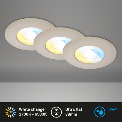 Briloner 7605032 - Set de 3 luminarias empotradas para baño LED/4,9W/230V 2700/4000/6500K IP44 cromo mate