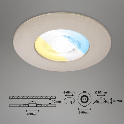 Briloner 7605032 - Set de 3 luminarias empotradas para baño LED/4,9W/230V 2700/4000/6500K IP44 cromo mate