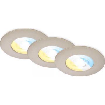 Briloner 7605032 - Set de 3 luminarias empotradas para baño LED/4,9W/230V 2700/4000/6500K IP44 cromo mate