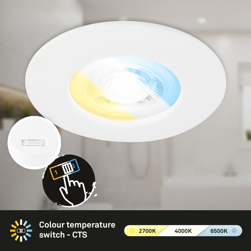 Briloner 7605036 - Juego de 3 downlights empotrables para baño LED/4,9W/230V 2700/4000/6500K IP44 blanco