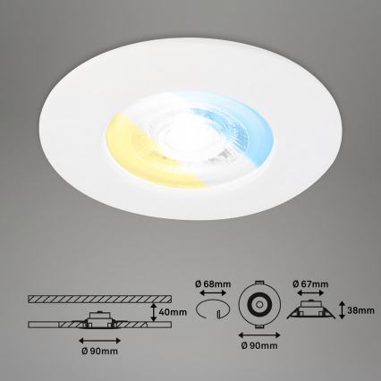 Briloner 7605036 - Juego de 3 downlights empotrables para baño LED/4,9W/230V 2700/4000/6500K IP44 blanco