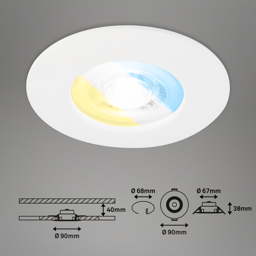 Briloner 7605036 - Juego de 3 downlights empotrables para baño LED/4,9W/230V 2700/4000/6500K IP44 blanco