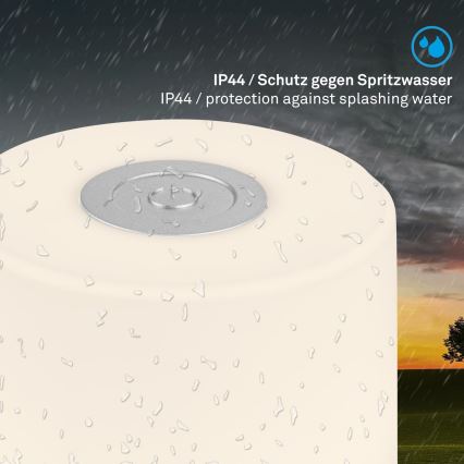 Briloner - Lámpara de mesa LED recargable y regulable para exterior con control táctil, 2W/5V, 2700K, IP44, 1200 mAh, cromo mate
