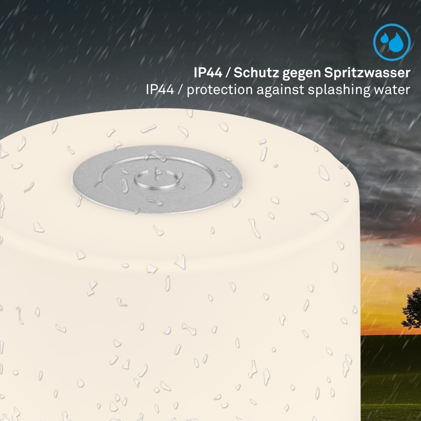 Briloner - Lámpara de mesa LED recargable y regulable para exterior con control táctil, 2W/5V, 2700K, IP44, 1200 mAh, cromo mate