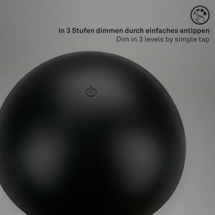 Briloner - Lámpara de mesa para exterior LED táctil recargable y regulable LED/2,6W/5V 3000K IP44 2000 mAh negra