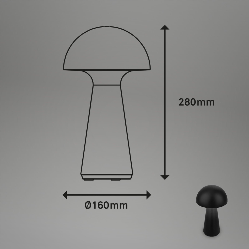 Briloner - Lámpara de mesa para exterior LED táctil recargable y regulable LED/2,6W/5V 3000K IP44 2000 mAh negra