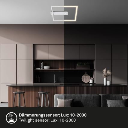 Briloner - Lámpara de techo LED con sensor de movimiento y de crepúsculo FRAME LED/14W/230V 3000K 30x32 cm cromo mate