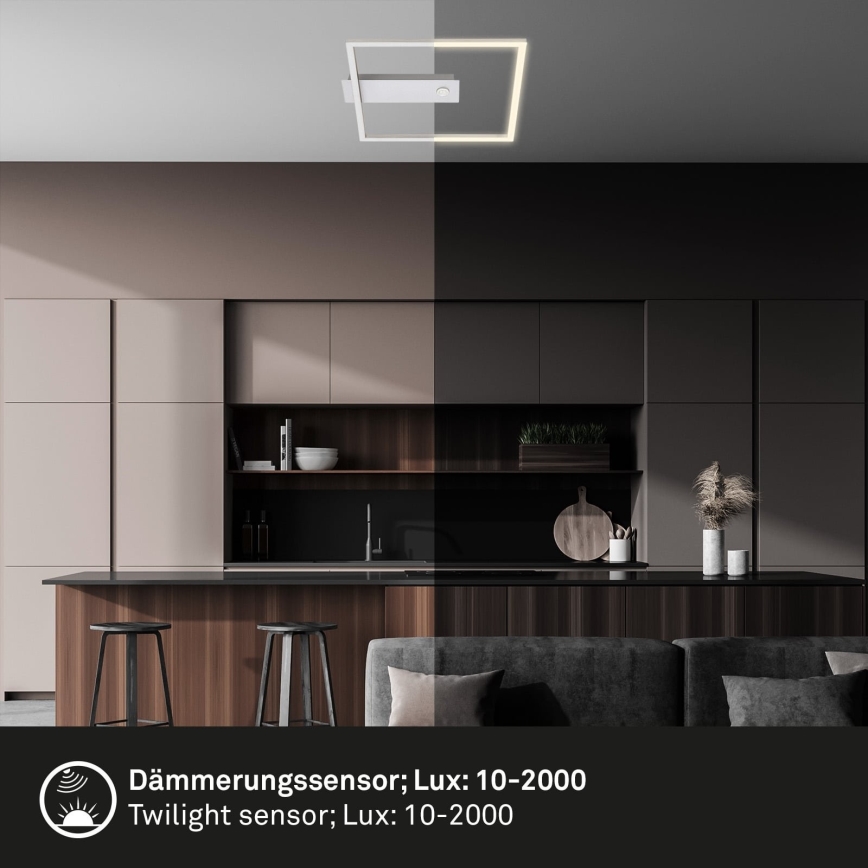 Briloner - Lámpara de techo LED con sensor de movimiento y de crepúsculo FRAME LED/14W/230V 3000K 30x32 cm cromo mate