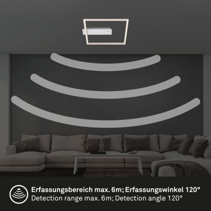 Briloner - Lámpara de techo LED con sensor de movimiento y de crepúsculo FRAME LED/14W/230V 3000K 30x32 cm cromo mate
