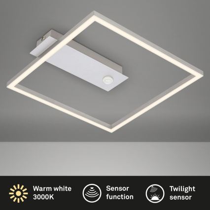 Briloner - Lámpara de techo LED con sensor de movimiento y de crepúsculo FRAME LED/14W/230V 3000K 30x32 cm cromo mate