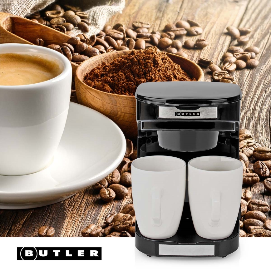 Butler - Cafetera para 2 tazas 450W/230V negra