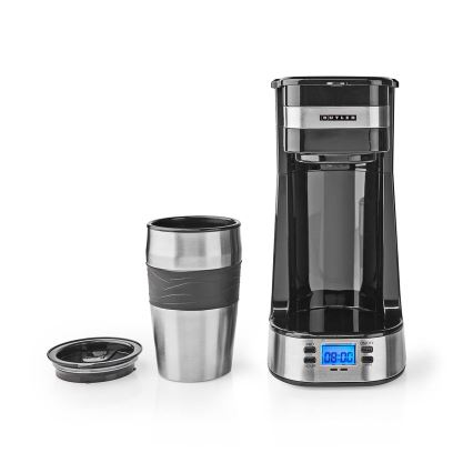 Butler - Cafetera para una taza de 0,4 l con temporizador y termo de viaje 750W/230V acero inoxidable/negro