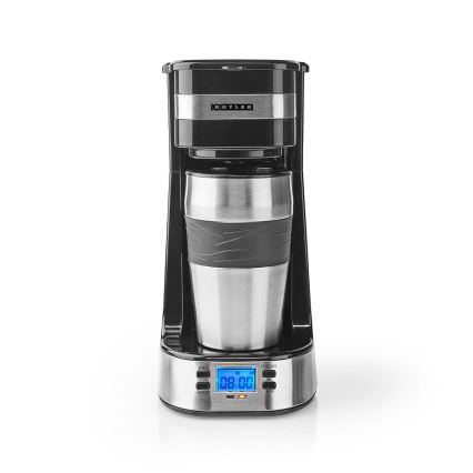 Butler - Cafetera para una taza de 0,4 l con temporizador y termo de viaje 750W/230V acero inoxidable/negro