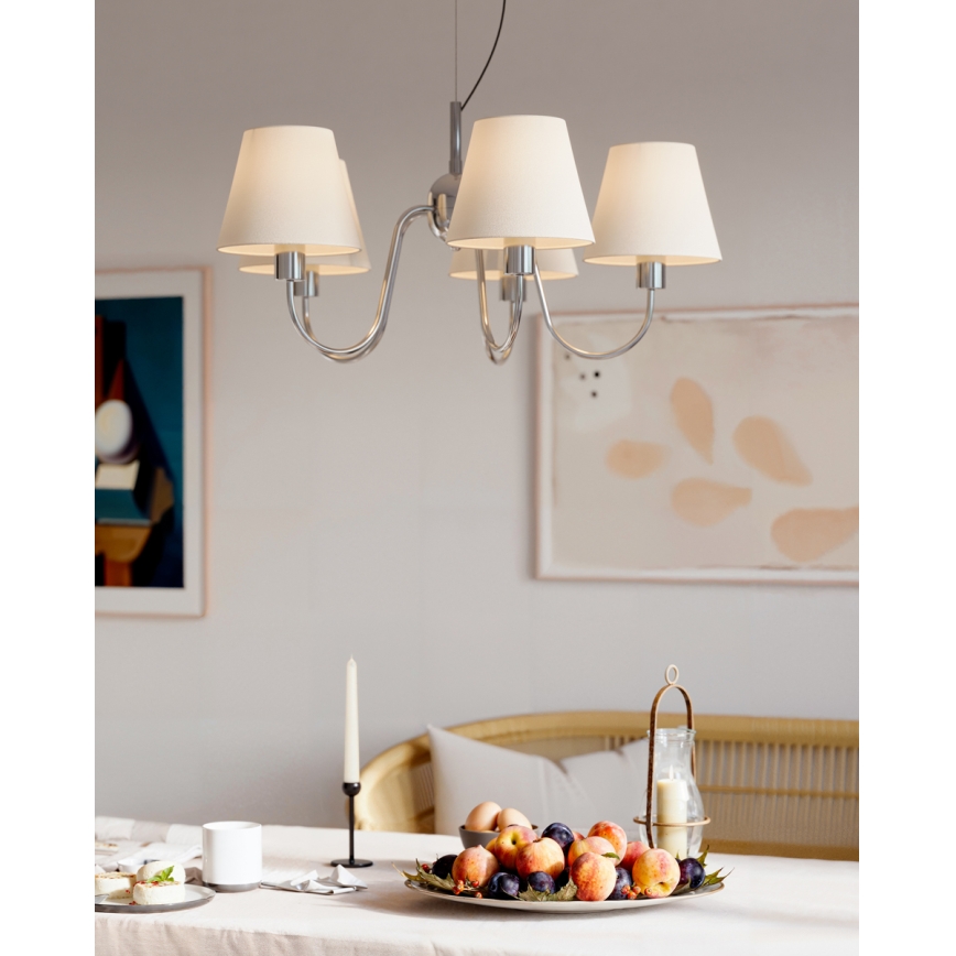 ByRydens - Lámpara colgante de cable LYNF 5xE14/8W/230V cromo brillante/blanco