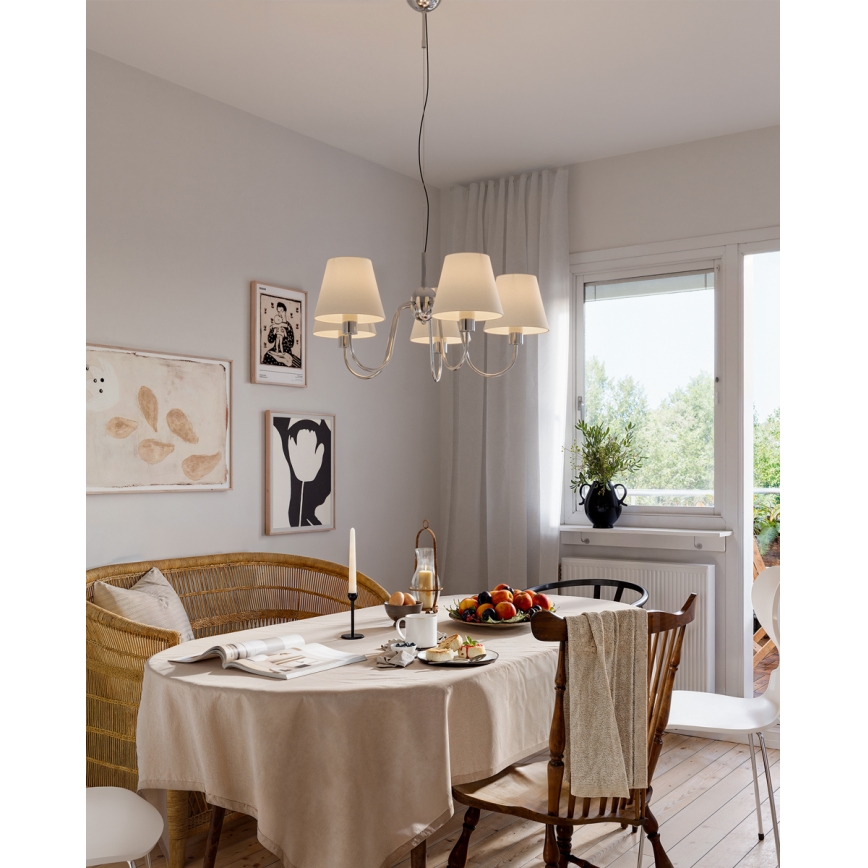 ByRydens - Lámpara colgante de cable LYNF 5xE14/8W/230V cromo brillante/blanco