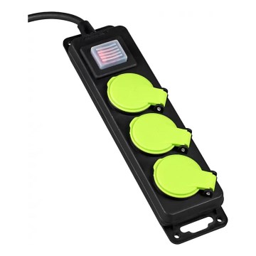 Cable alargador con interruptor, 3 tomas, 5 m, IP44