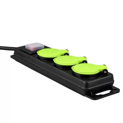 Cable alargador con interruptor, 3 tomas, 5 m, IP44