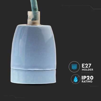 Cable de alimentación 1xE27/60W/230V azul/porcelana
