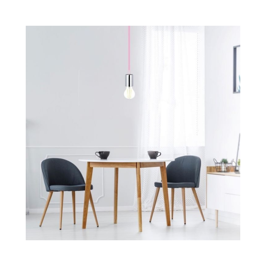 Cable de alimentación 1xE27/60W/230V rosa clara/cromo brillante