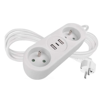 Cable de extensión con 2 enchufes, 2 puertos USB-A y USB-C, 1,4 m