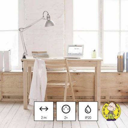 Cable de extensión con 2 enchufes, 2 puertos USB-A y USB-C, 1,4 m