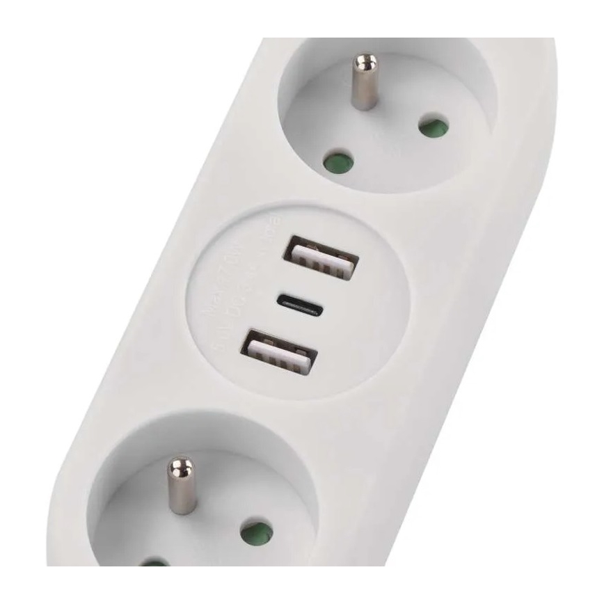Cable de extensión con 2 enchufes, 2 puertos USB-A y USB-C, 1,4 m