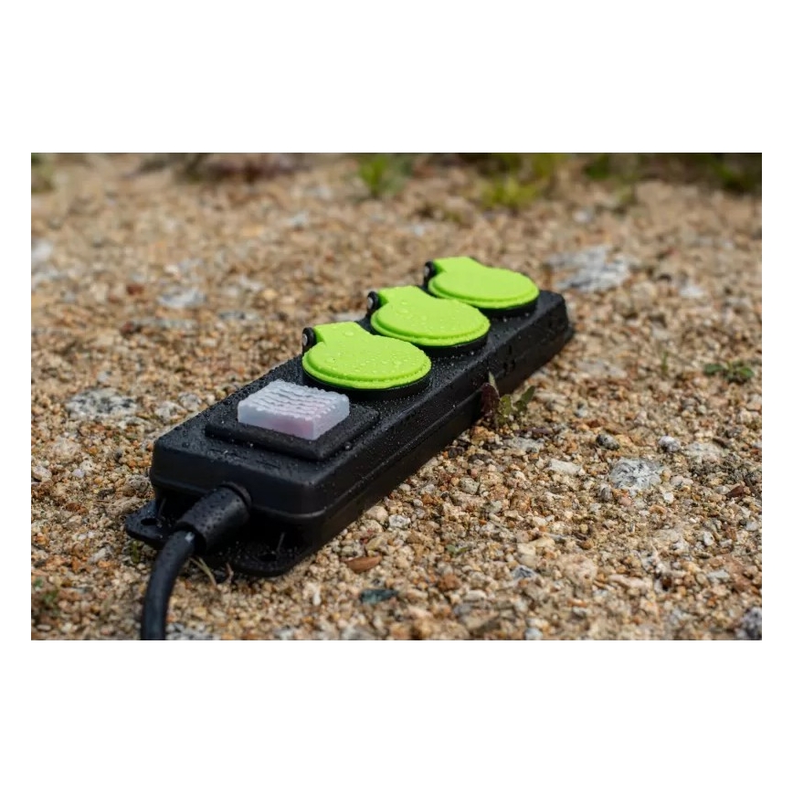 Cable de extensión con interruptor, 3 enchufes, 10 m, IP44