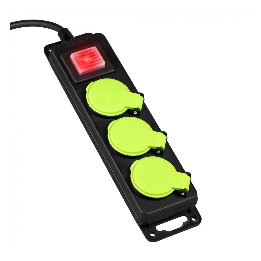 Cable de extensión con interruptor, 3 enchufes, 3 m, IP44