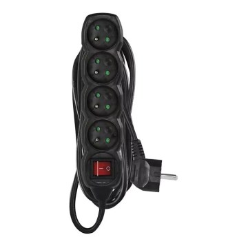 Cable de extensión con interruptor 4 tomas 5 m negro
