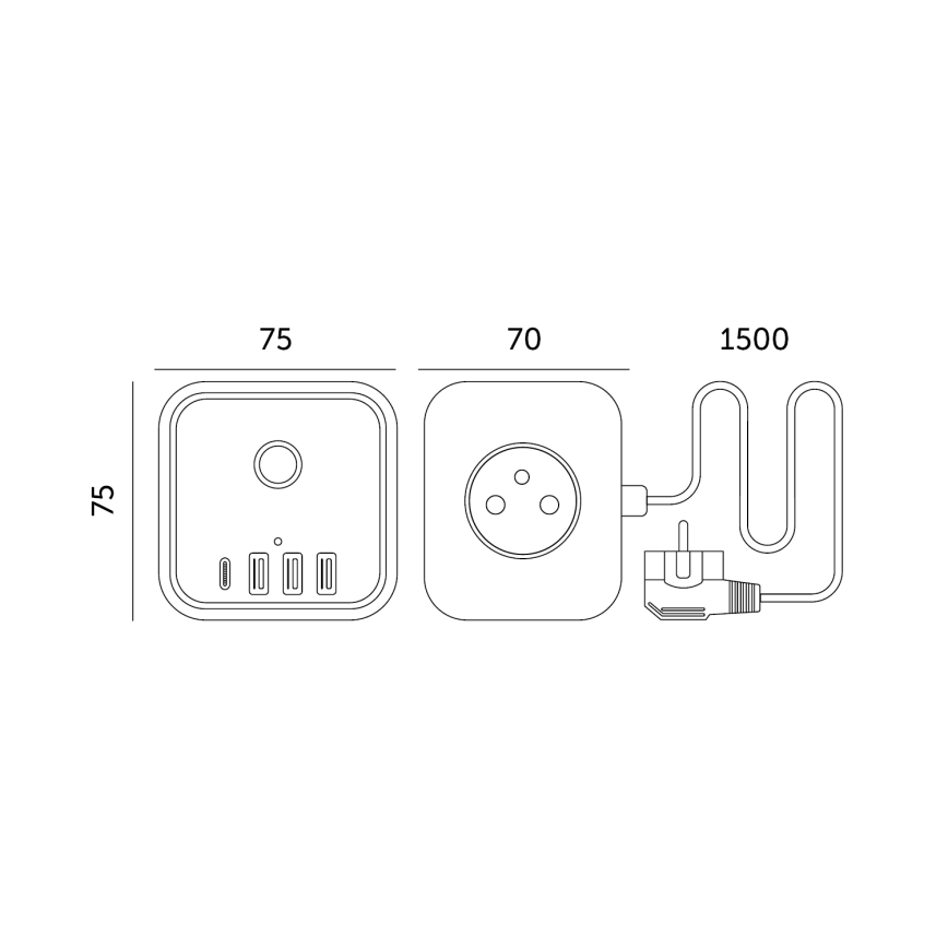 Cable de extensión cubo con interruptor LINEA 3x230V + 4xUSB A/C negro