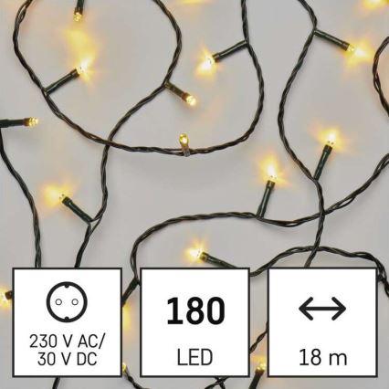Cadena de luces LED navideña para exterior 180xLED/23m IP44, blanco cálido