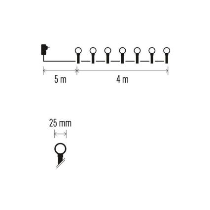 Cadena de luces LED para exterior, 40xLED/9m, IP44, blanco frío