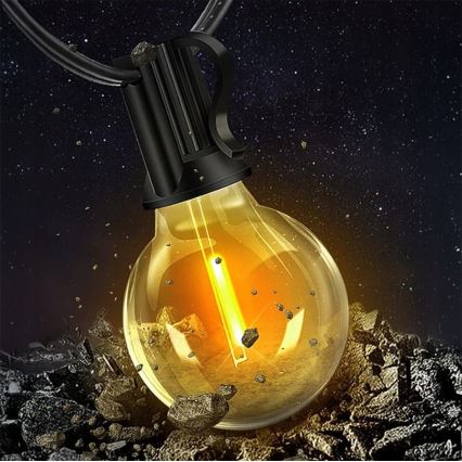 Guirnalda decorativa LED regulable para exterior, 25 x casquillo E12/1 W/24/230 V, 17,5 m, IP65, negra + mando a distancia