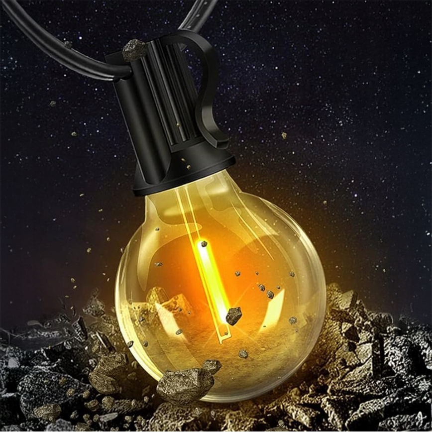 Guirnalda decorativa LED regulable para exterior, 25 x casquillo E12/1 W/24/230 V, 17,5 m, IP65, negra + mando a distancia
