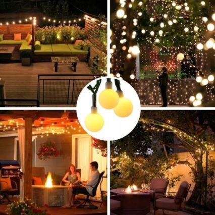 Cadena de luces LED solar decorativa 30 LED, 8 modos, 500 mAh, 6,5 m, IP67, blanco cálido