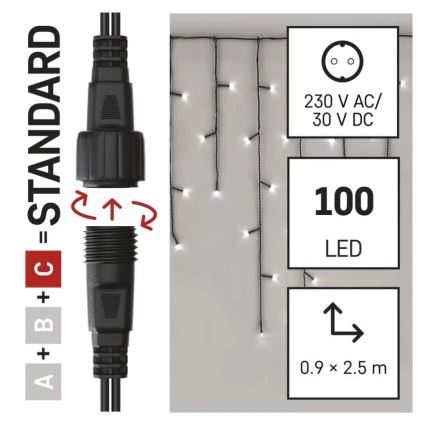 Cadena de luces navideña LED para exterior 100xLED/2,5x0,9m IP44 blanco frío