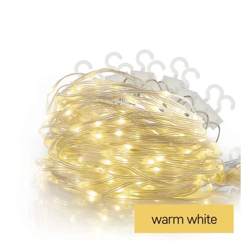 Cadena de luces navideñas LED para exterior 100 LEDs/8 funciones 7,9 x 0,7 m IP44 blanco cálido