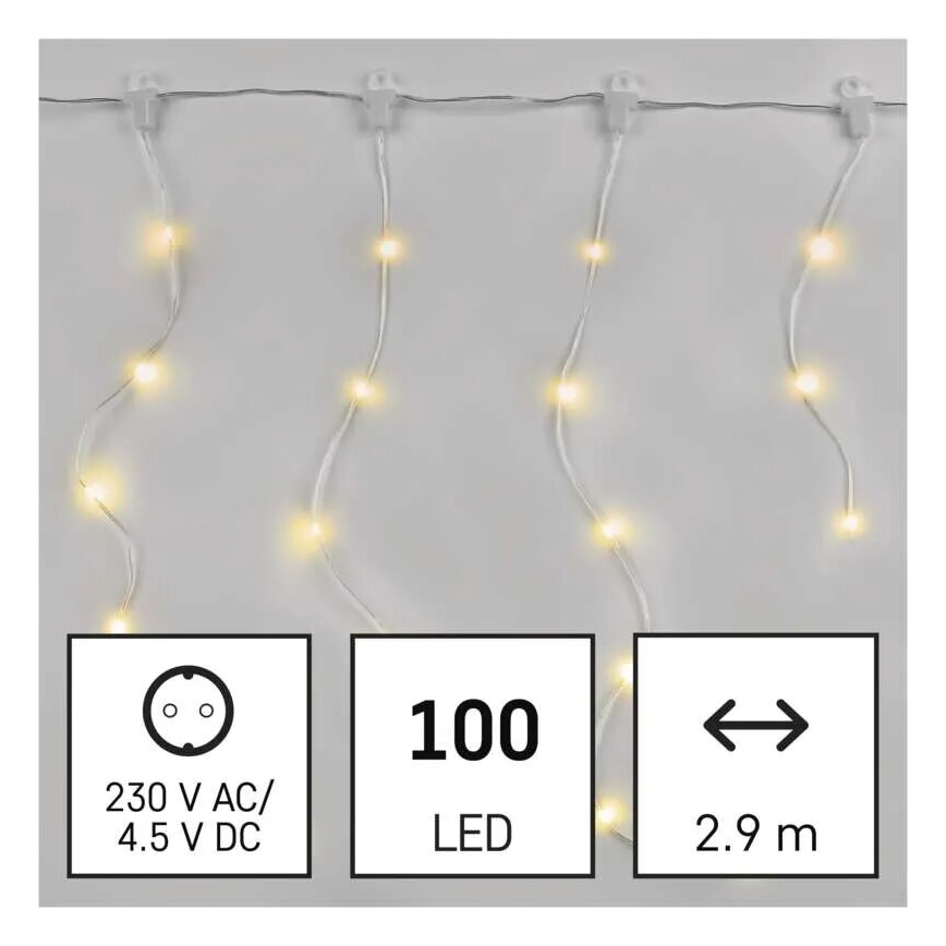 Cadena de luces navideñas LED para exterior 100 LEDs/8 funciones 7,9 x 0,7 m IP44 blanco cálido