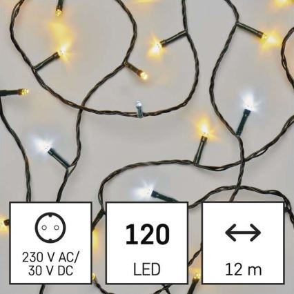 Cadena de luces navideñas LED para exterior 120 LED/2 funciones 17 m IP44 blanco cálido/blanco frío