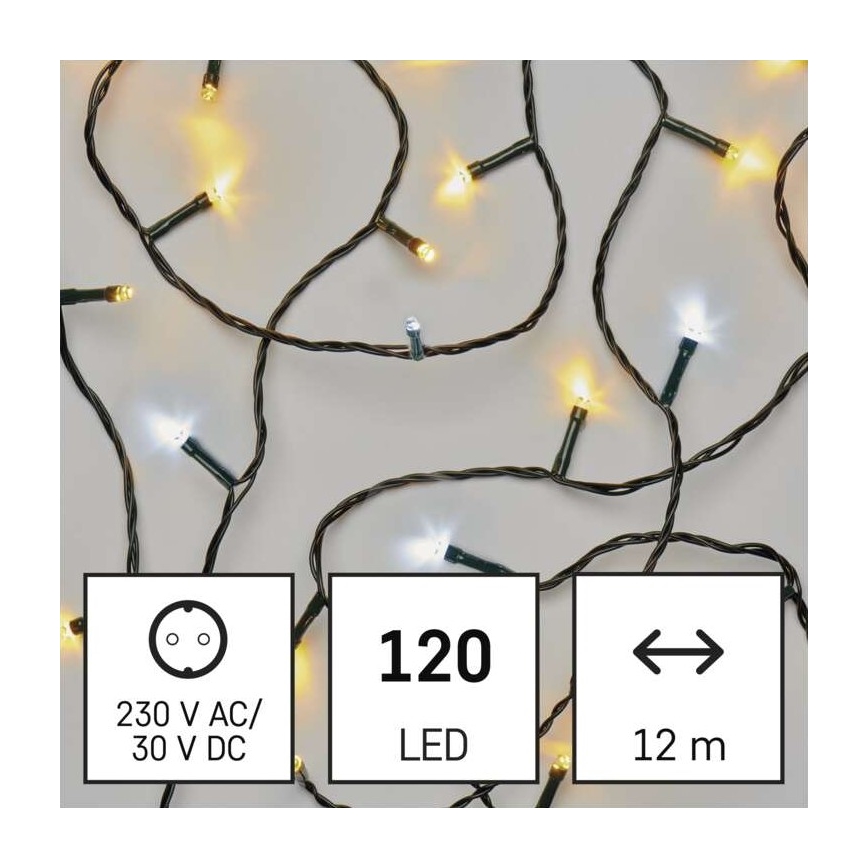 Cadena de luces navideñas LED para exterior 120 LED/2 funciones 17 m IP44 blanco cálido/blanco frío